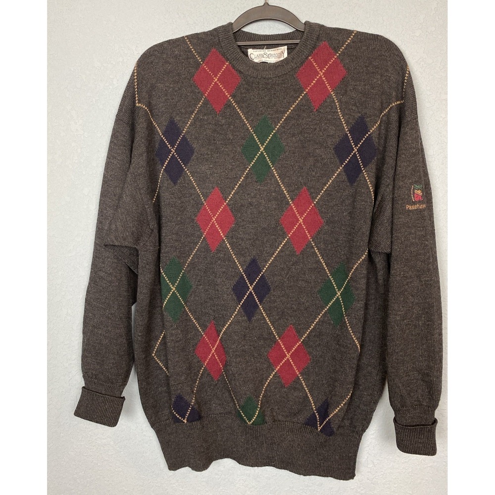 Clark & Gregory Sweater Merino Wool Argyle Golf Men's M Made In Scotland Vintage